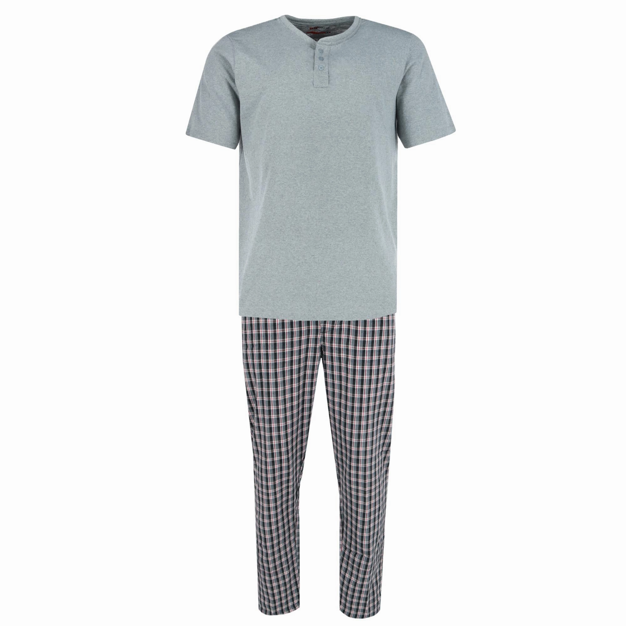 Men's Henley Short Sleeve and Plaid Pajama Pant Set