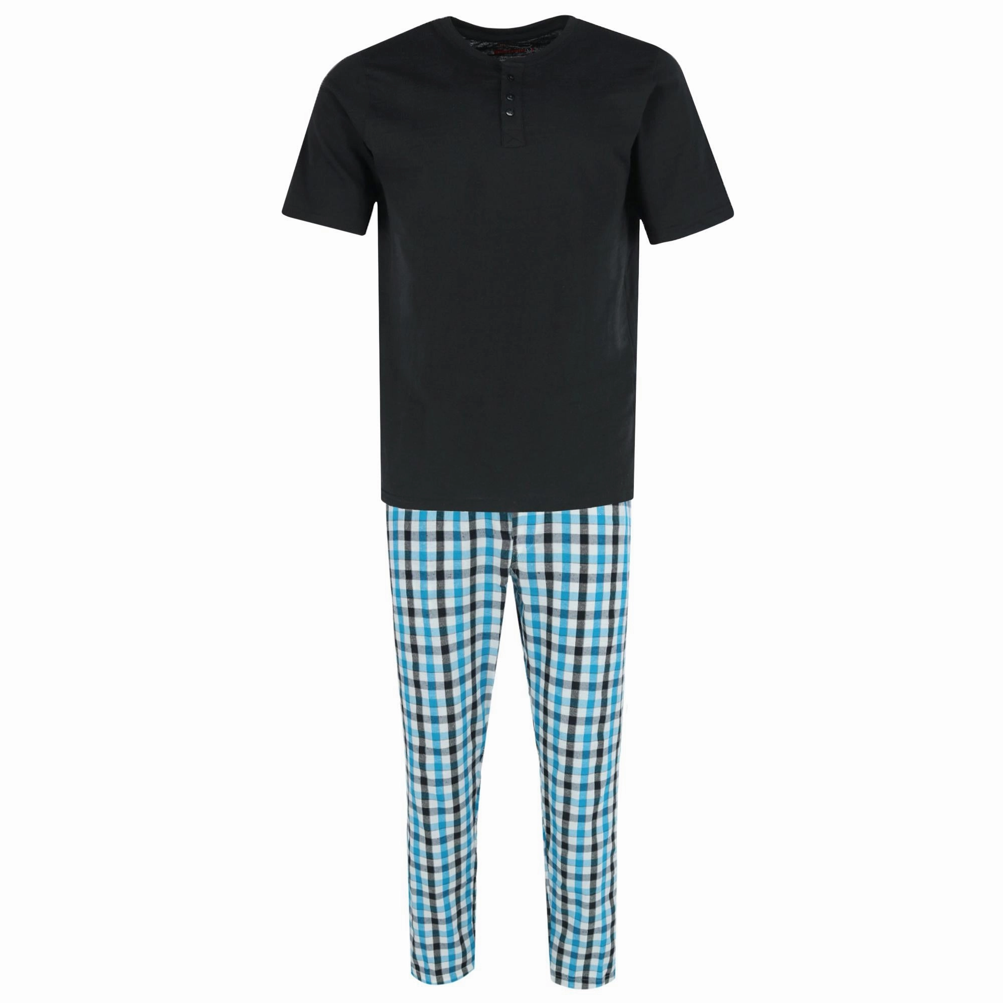 Men's Henley Short Sleeve and Plaid Pajama Pant Set