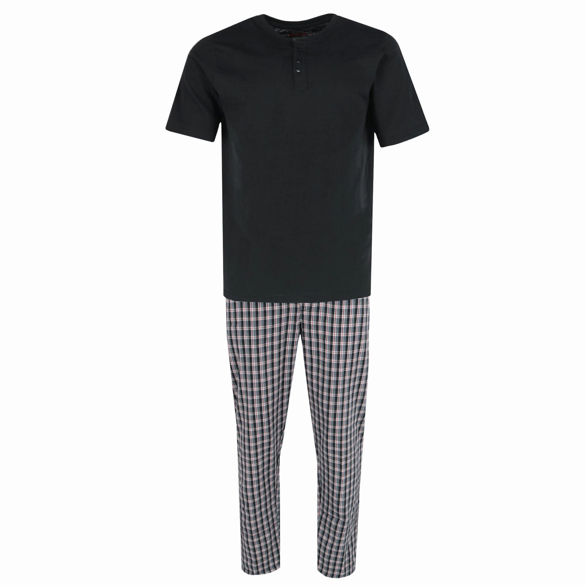 Men's Henley Short Sleeve and Plaid Pajama Pant Set