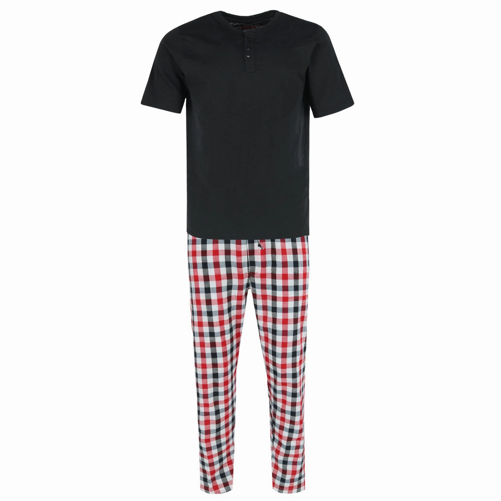 Men's Henley Short Sleeve and Plaid Pajama Pant Set