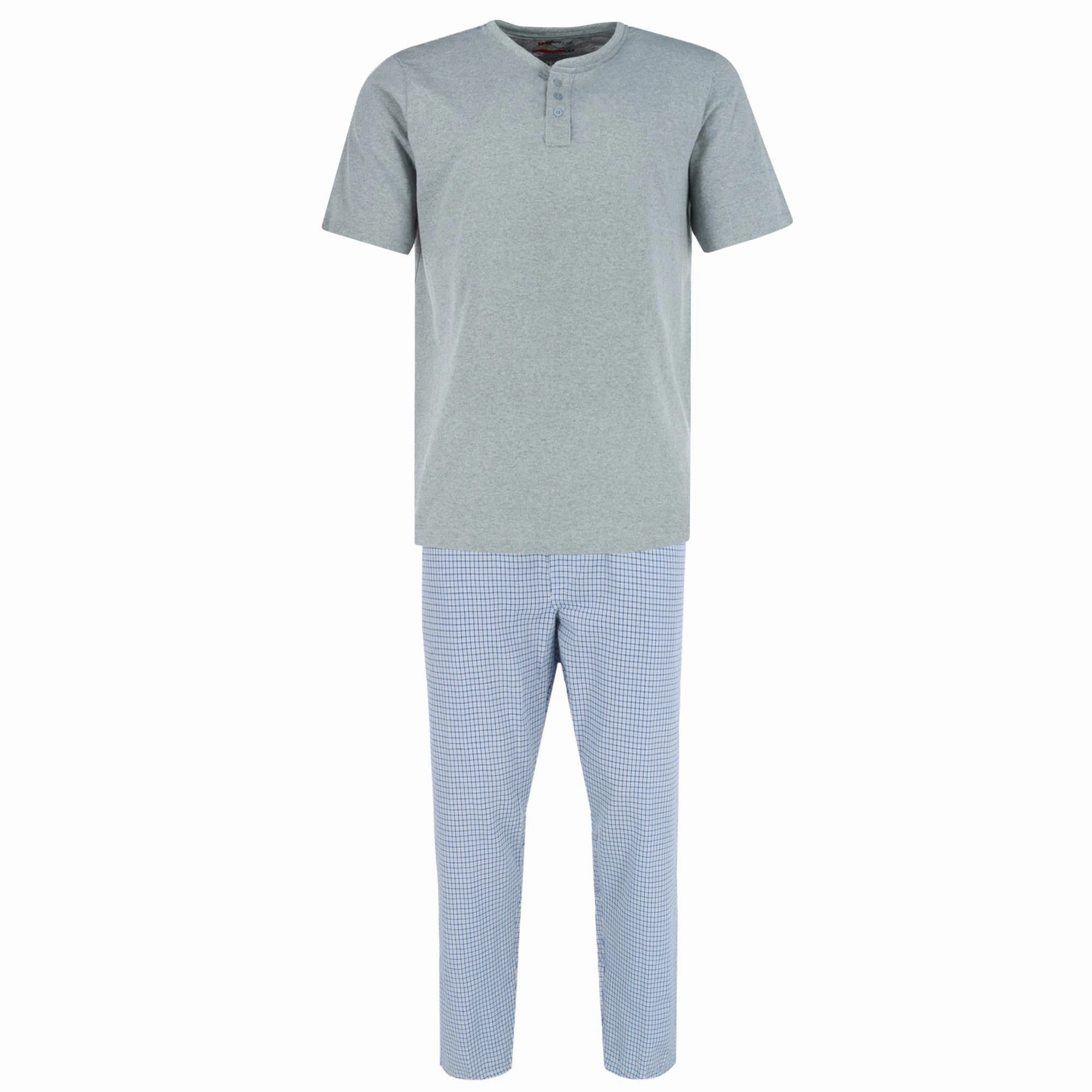 Men's Henley Short Sleeve and Plaid Pajama Pant Set