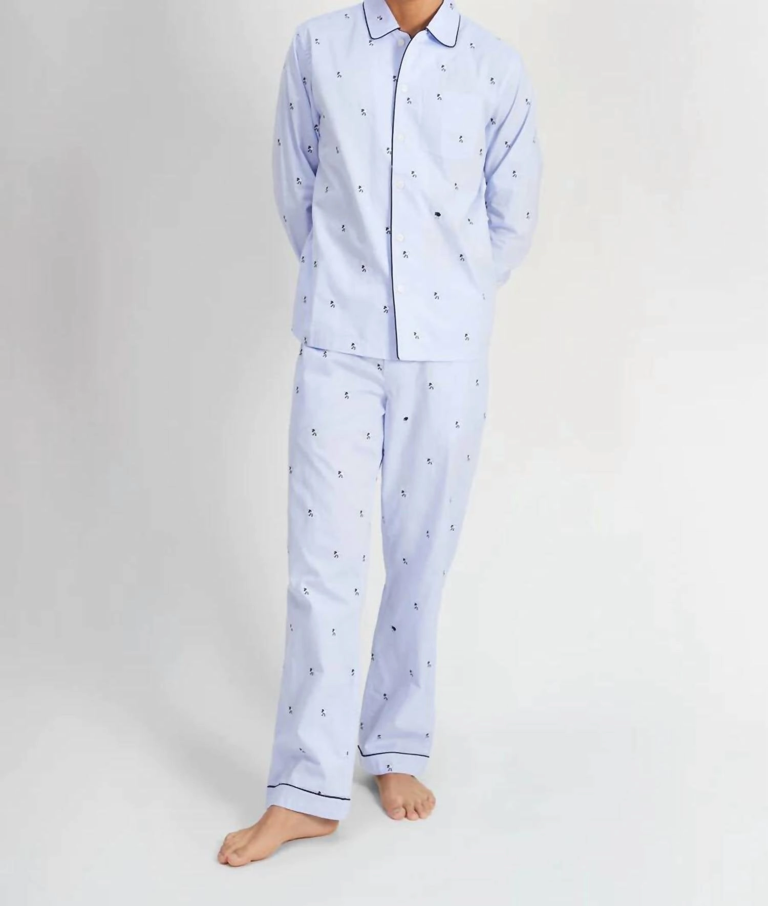 Men's Henry Sheep Pajamas Set In Light Blue/ Black Sheep
