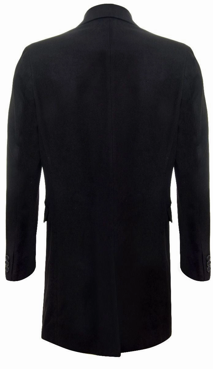 Men's Long Black Wool Slim Fit Overcoat