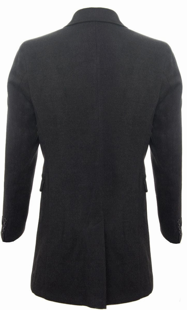 Men's Long Charcoal Wool Slim Fit Overcoat