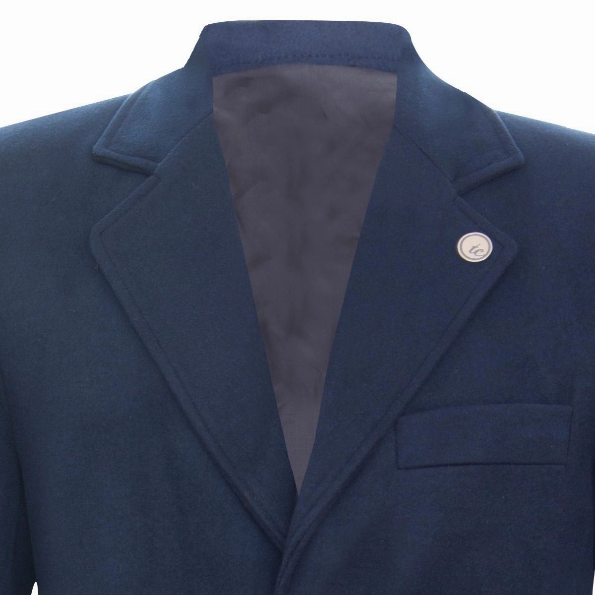 Men's Long Navy Wool Slim Fit Overcoat
