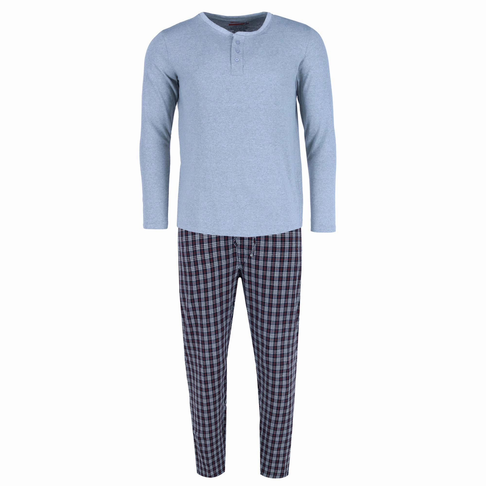 Men's Long Sleeve Henley With Flannel Pant Lounge Set