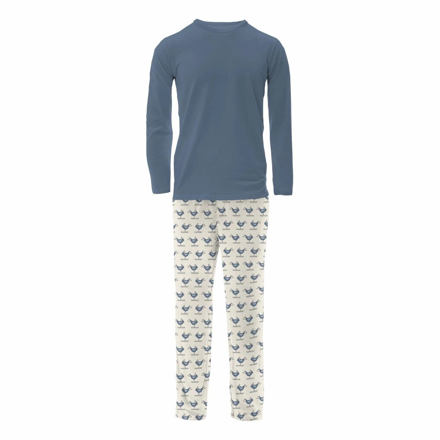 Men's Long Sleeve Pajama Set In Natural Ski Birds