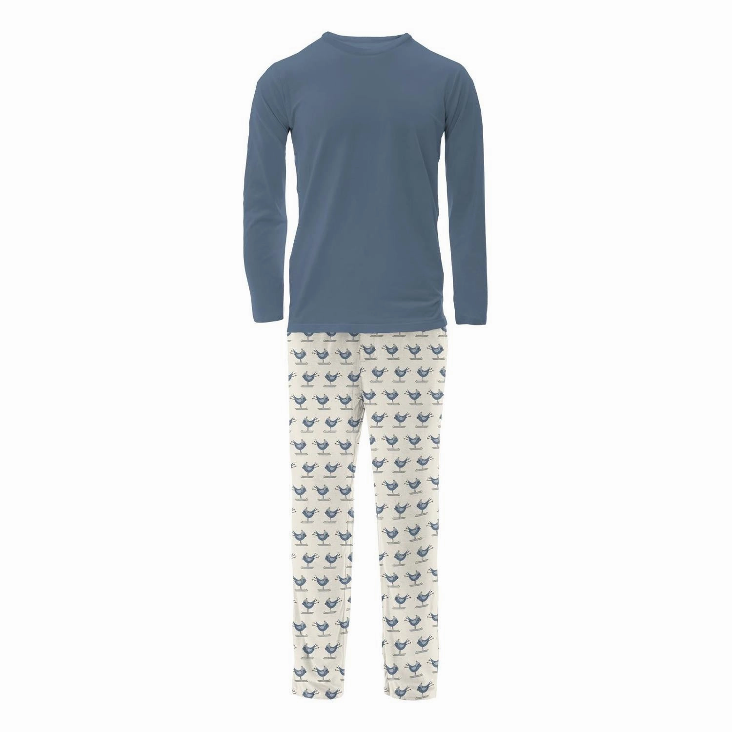 Men's Long Sleeve Pajama Set In Natural Ski Birds