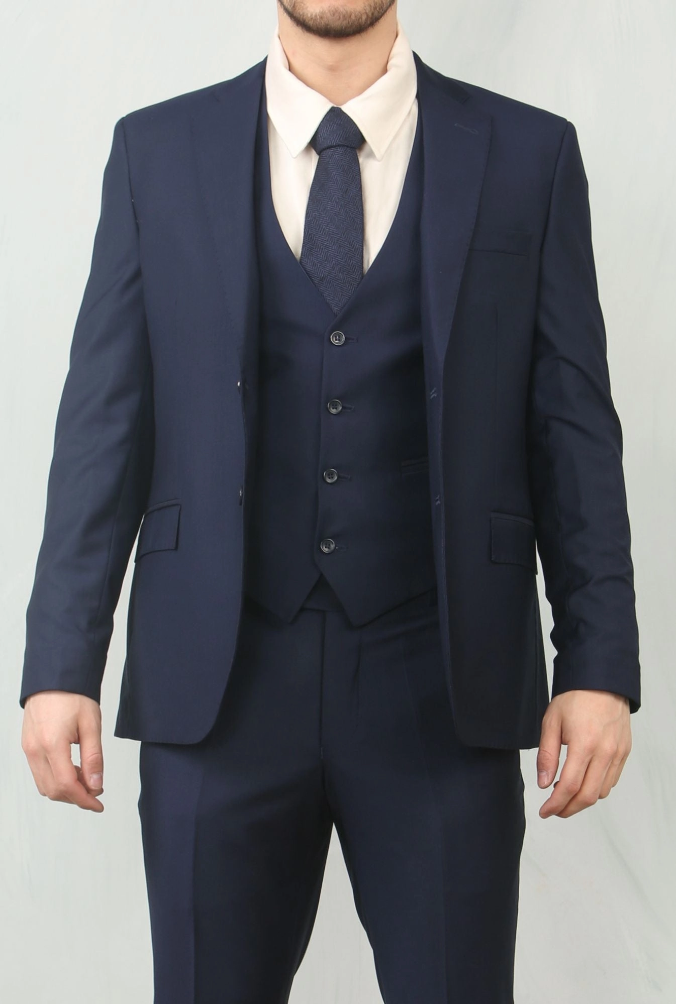 Men's Navy 3 Piece Formal Classic Prom Suit Workwear