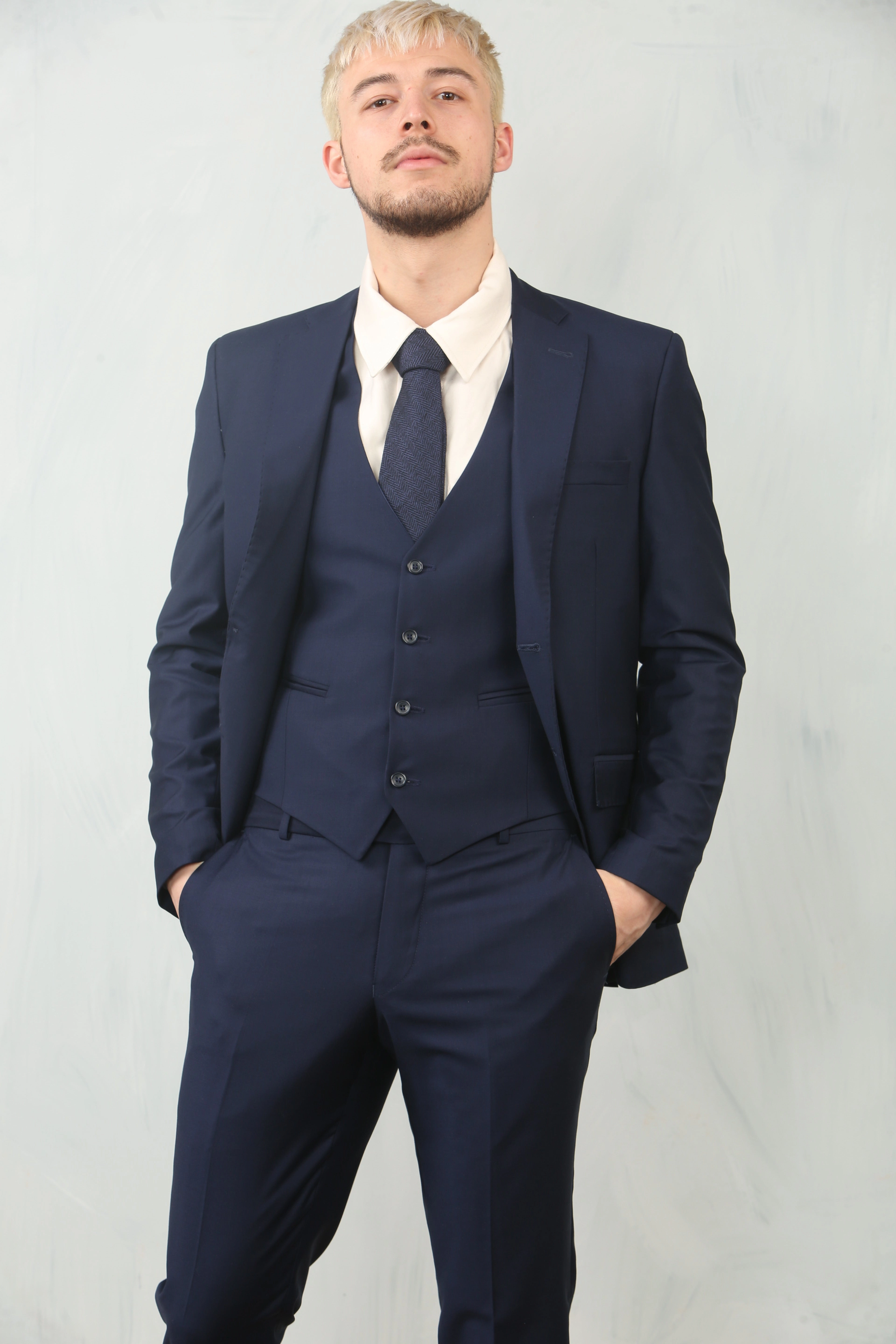Men's Navy 3 Piece Formal Classic Prom Suit Workwear