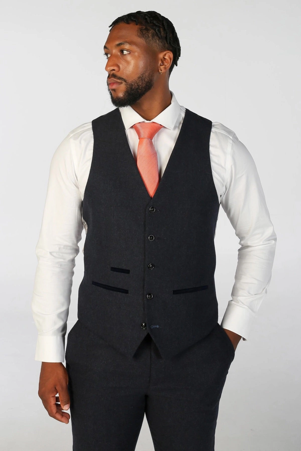 Men's Navy Blue Wool Blend Tweed Formal Suit