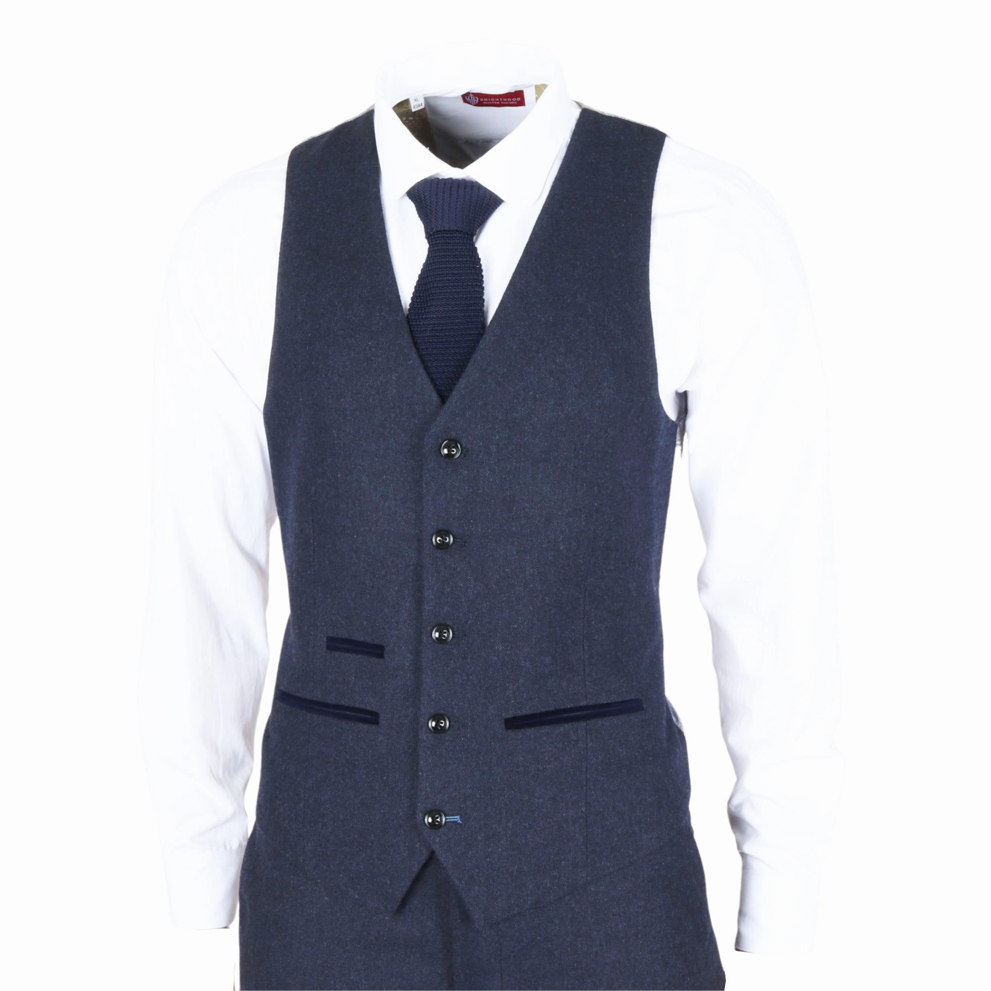 Men's Navy Blue Wool Blend Tweed Formal Waistcoats