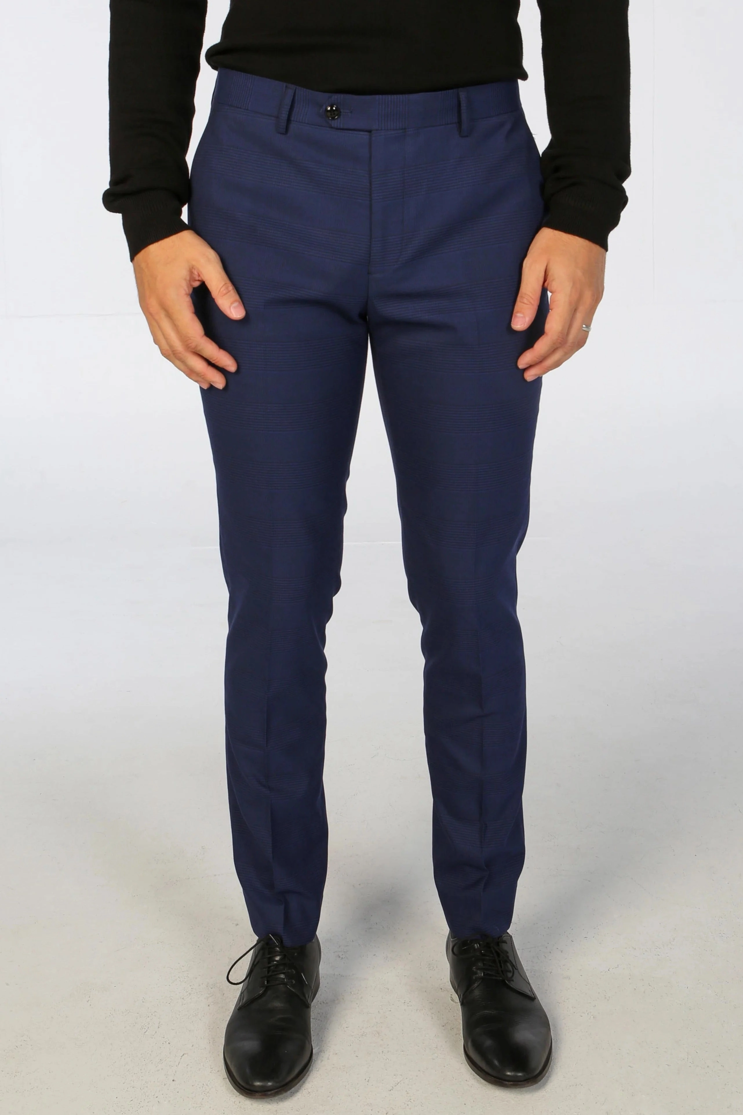 Men's Navy Checked 3 Piece Suit Tailored Fit Suit Formal Wedding