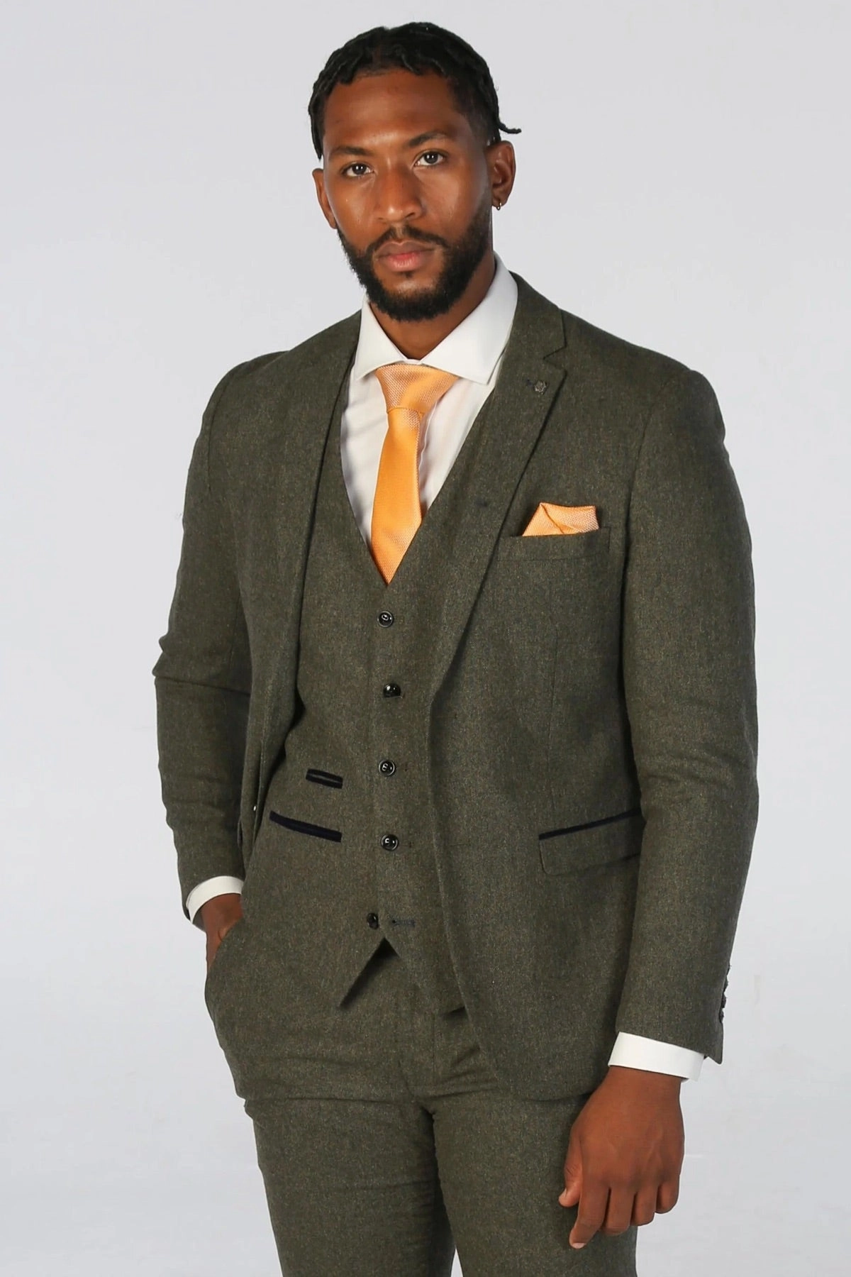 Men's Olive Green Wool Blend Tweed Formal Blazer