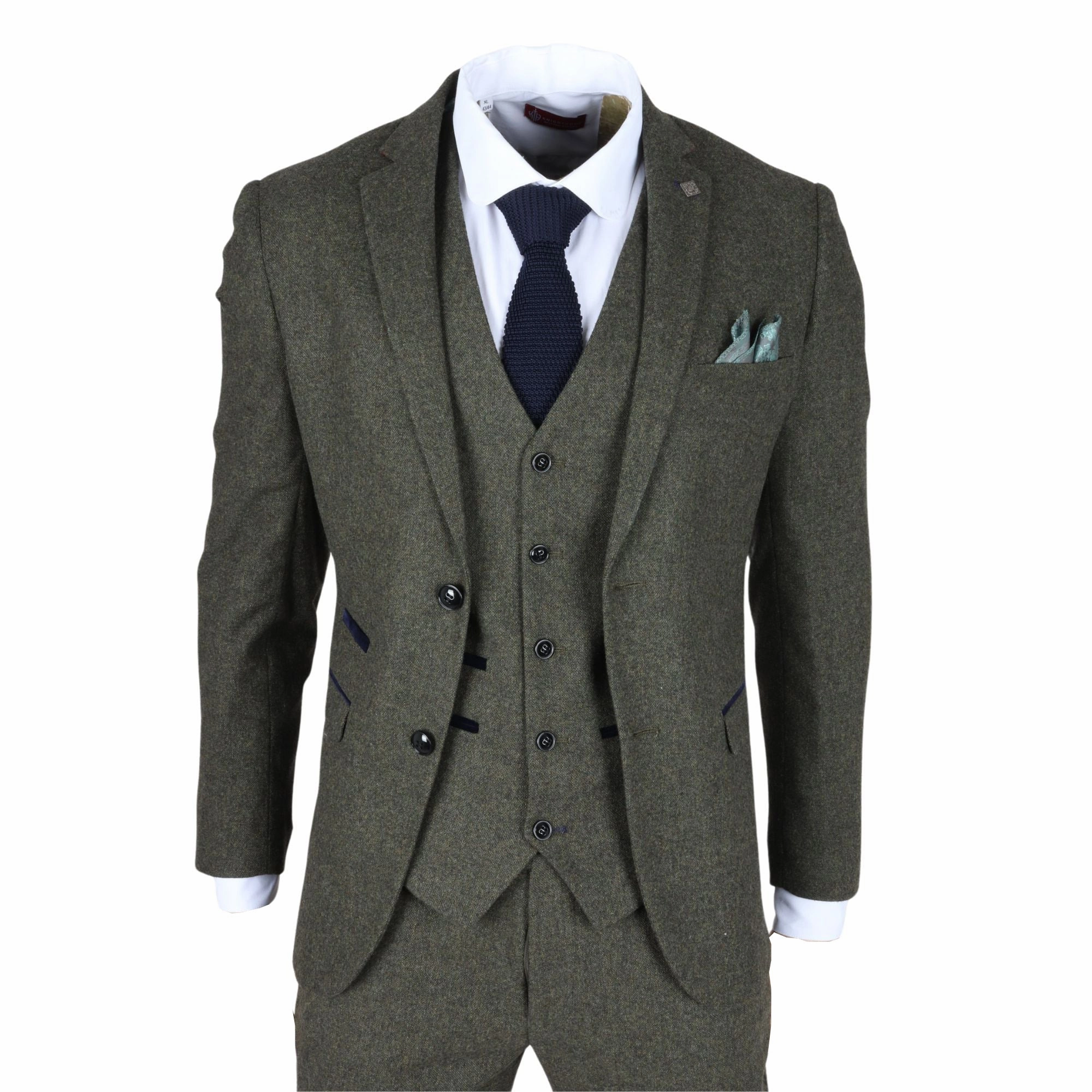 Men's Olive Green Wool Blend Tweed Formal Blazer
