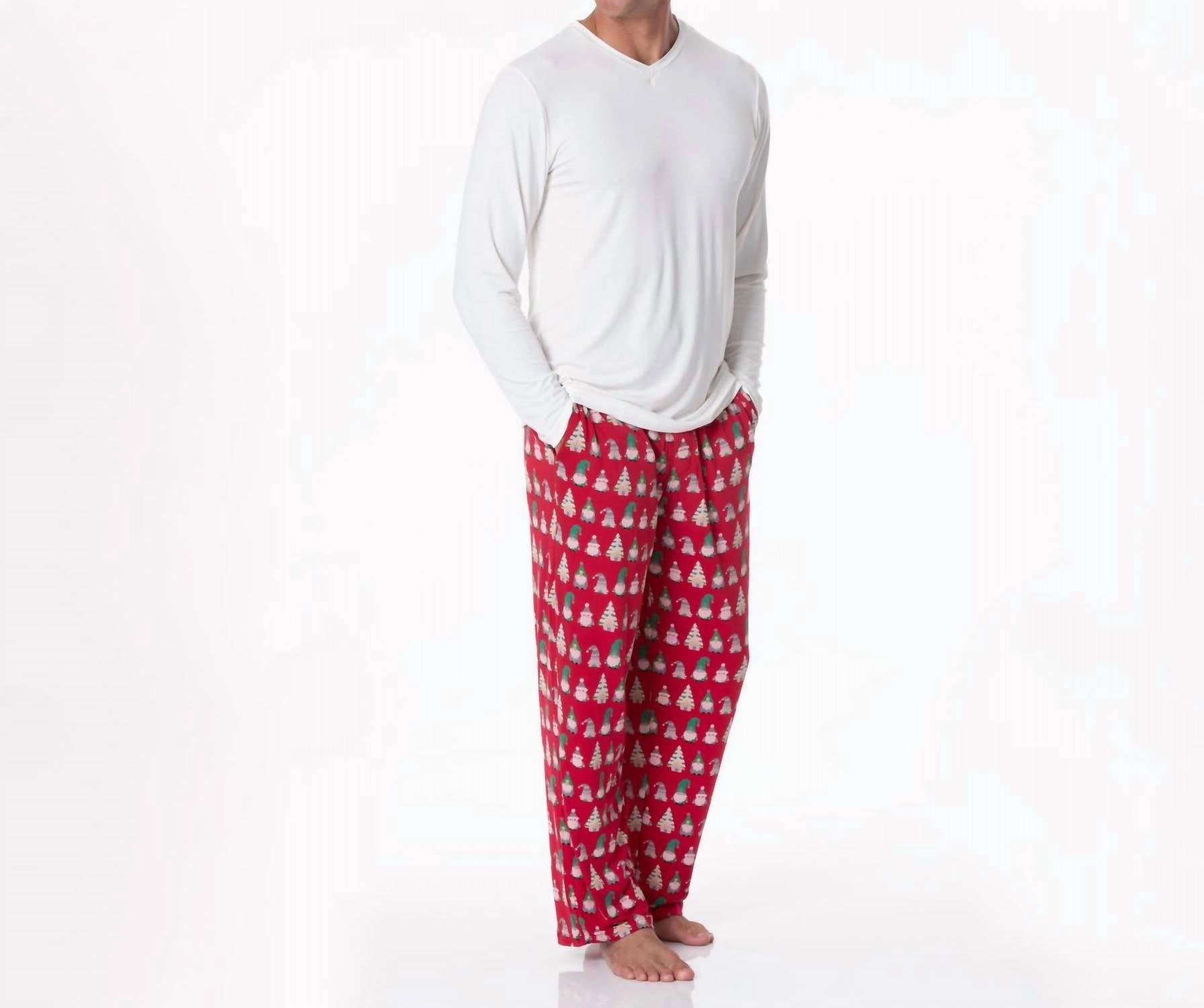 Men's Print Pajama Pants In Crimson Gnomes