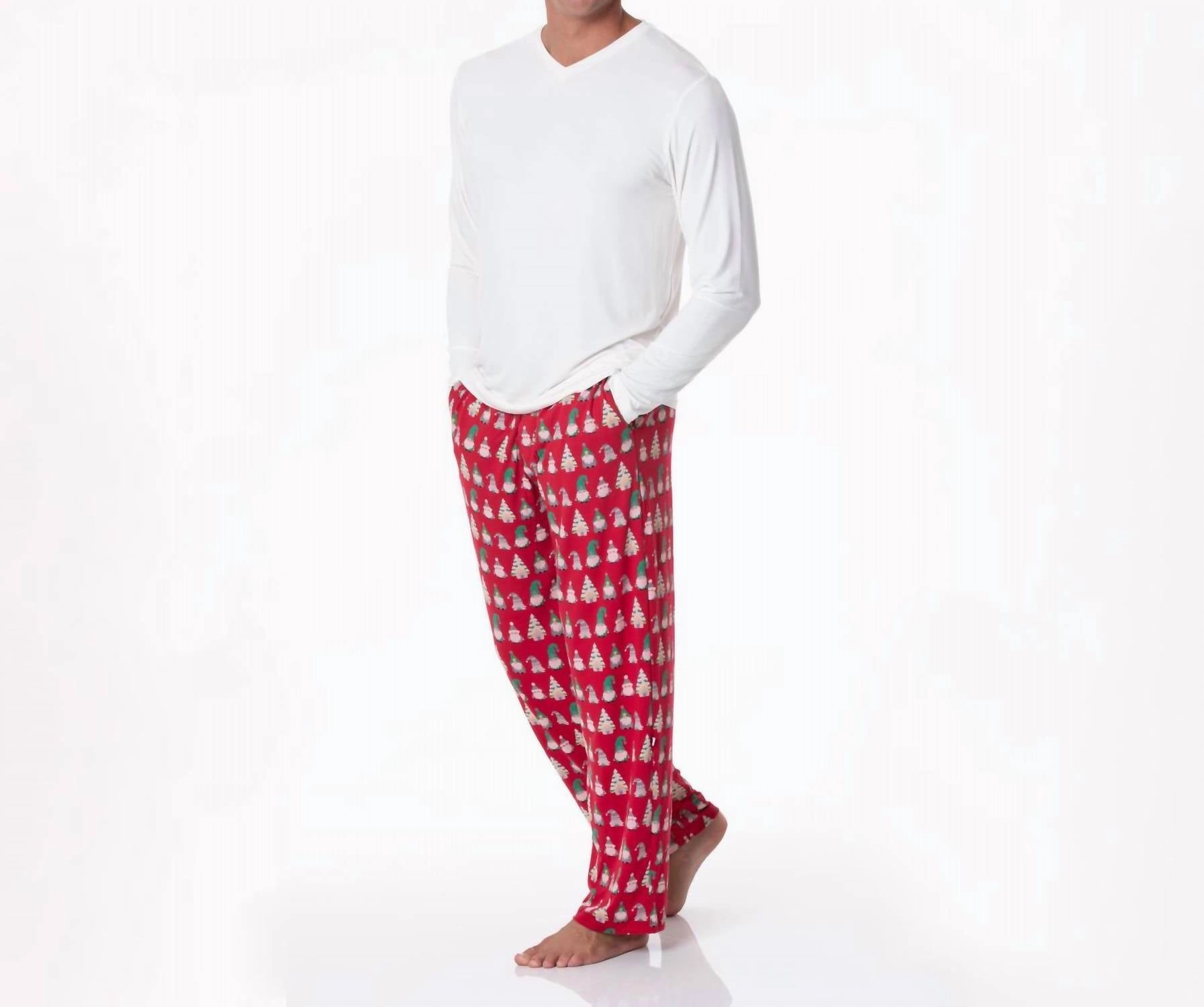 Men's Print Pajama Pants In Crimson Gnomes
