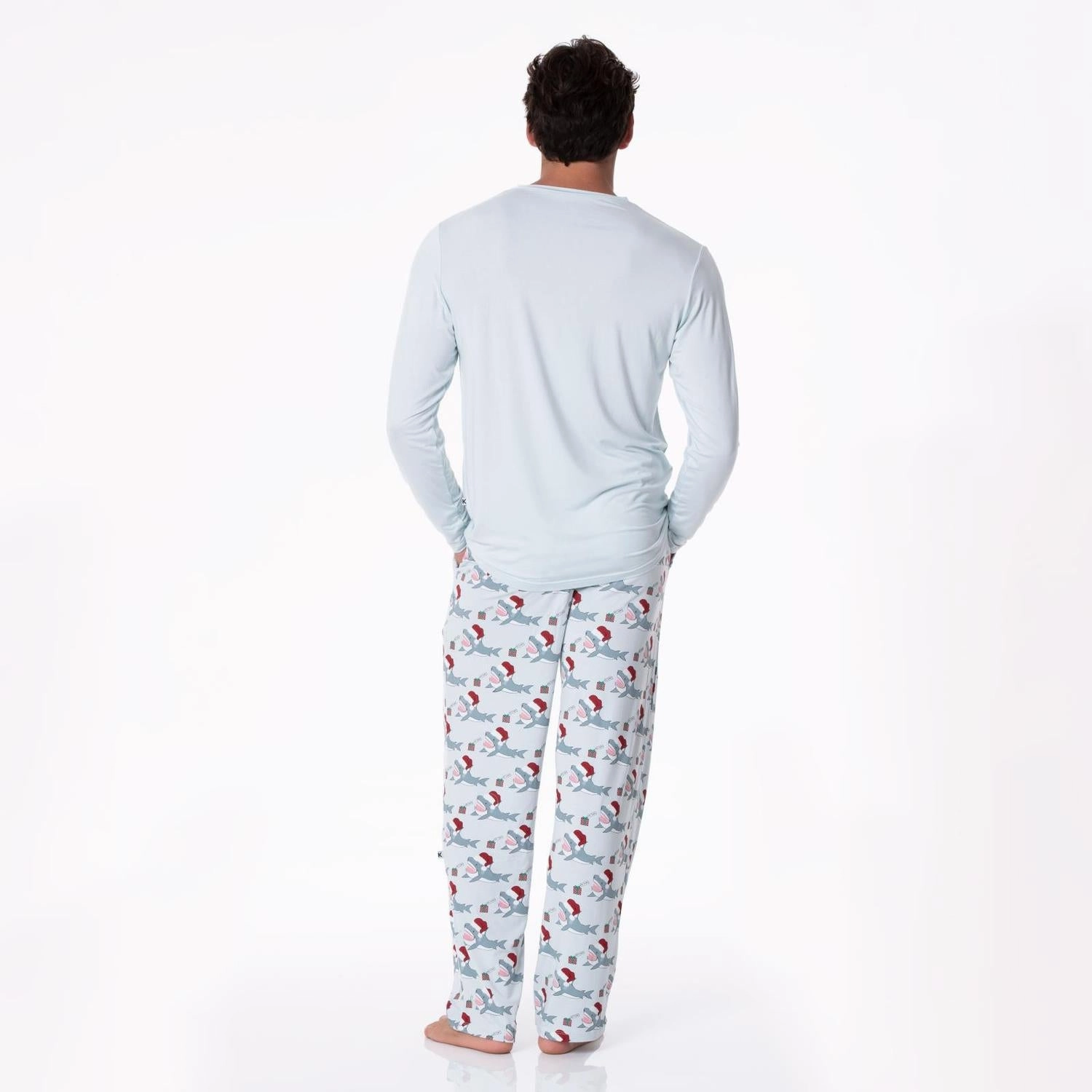Men's Print Pajama Pants In Illusion Blue Holiday Sharks