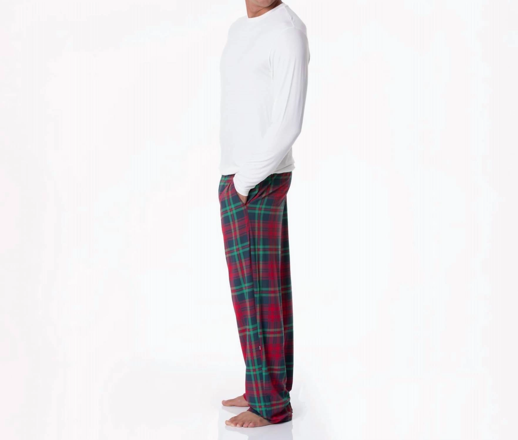 Men's Print Pajama Pants In Peacock Plaid