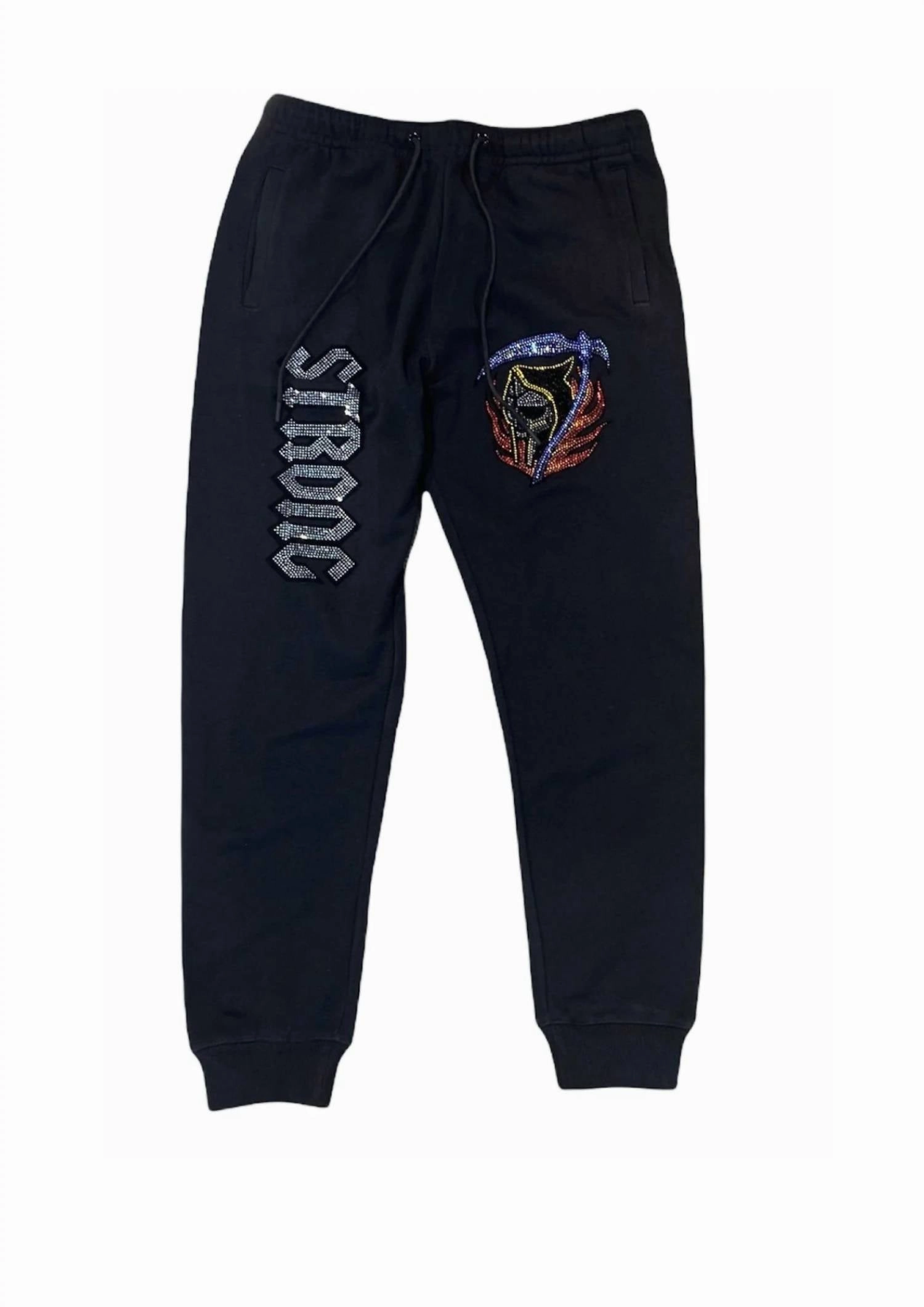 Men's Rhinestone Strong Sweatpants In Black