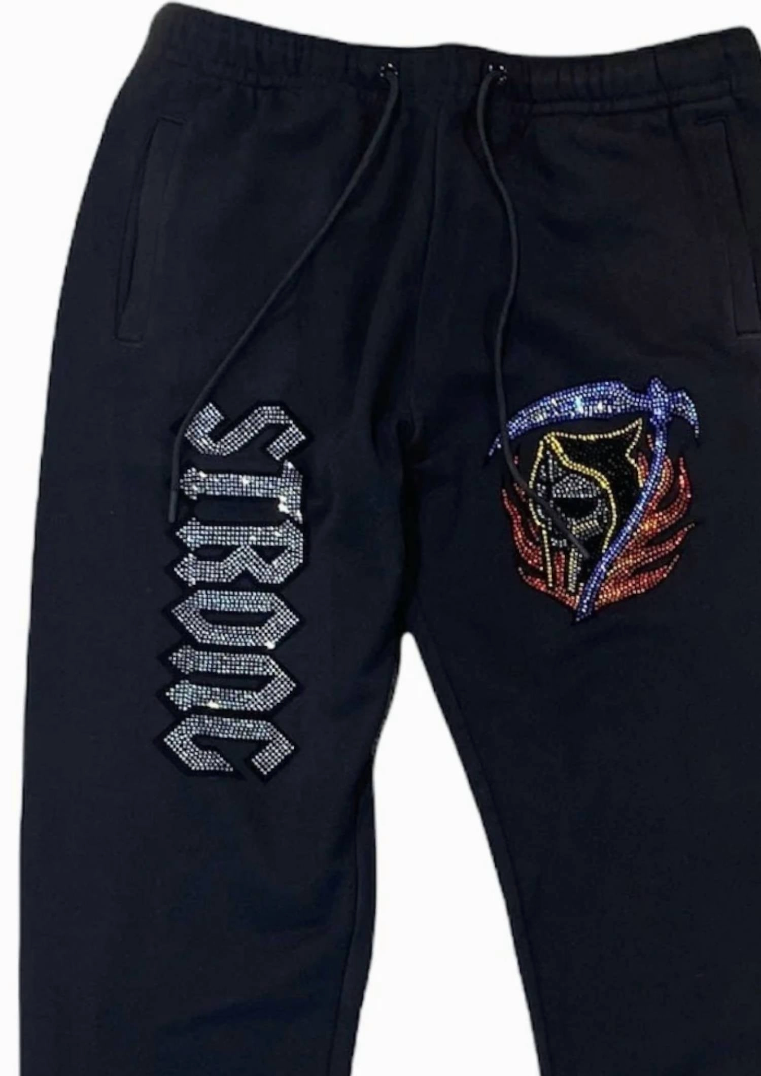 Men's Rhinestone Strong Sweatpants In Black