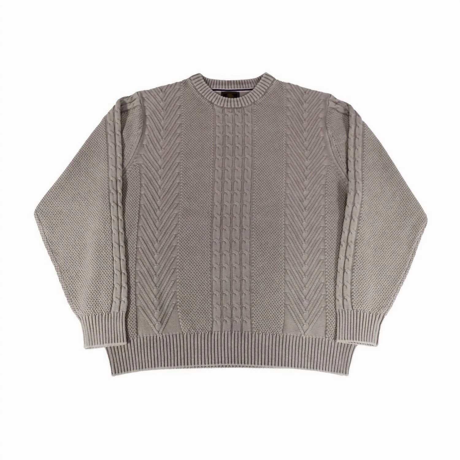 Men's Sandwashed Cable Herringbone Sweater In Latte