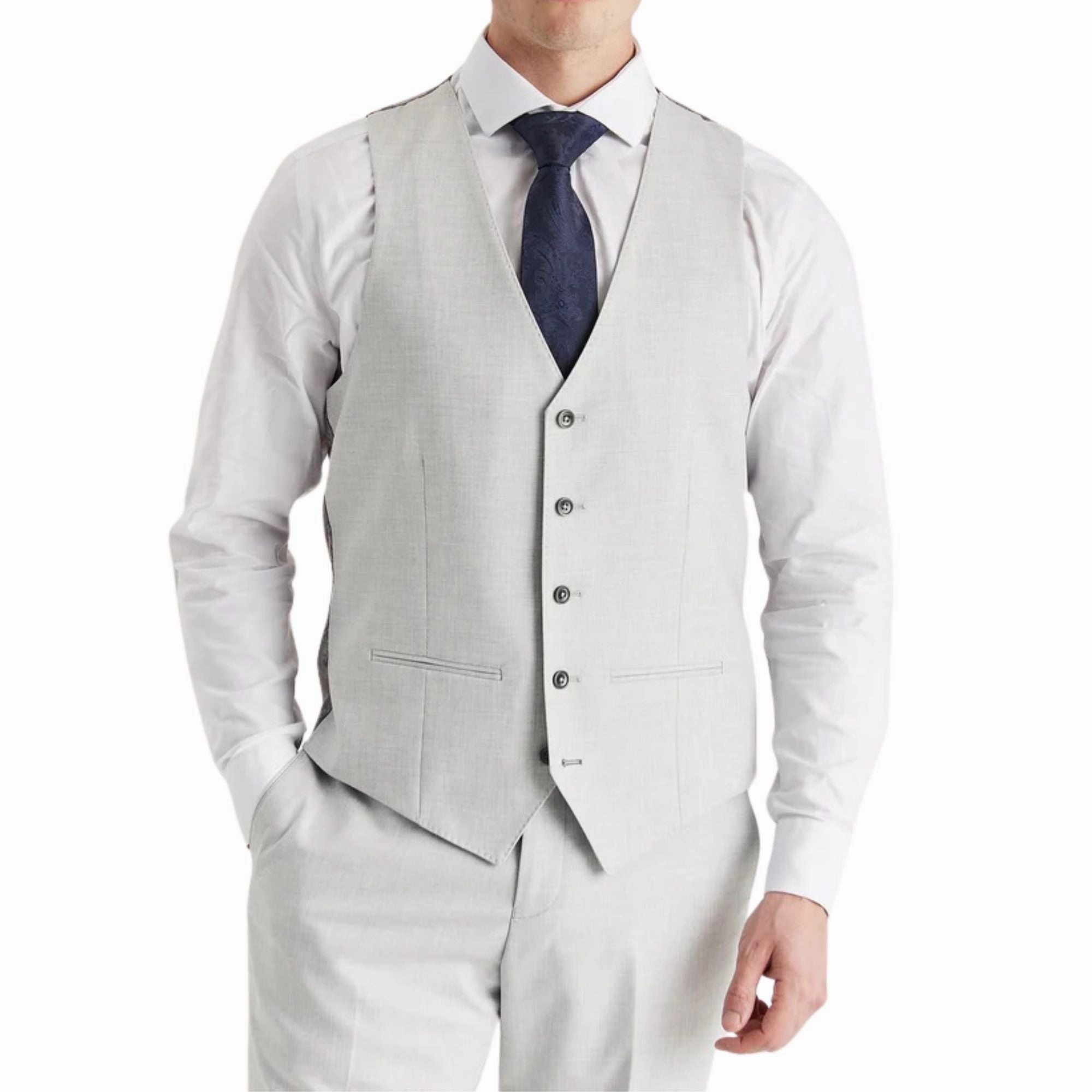 Men's Silver Lightweight Summer Wedding Party Waistcoat