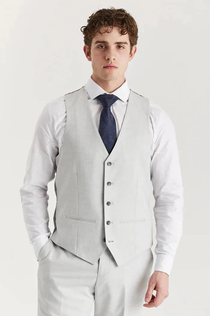 Men's Silver Lightweight Summer Wedding Party Waistcoat