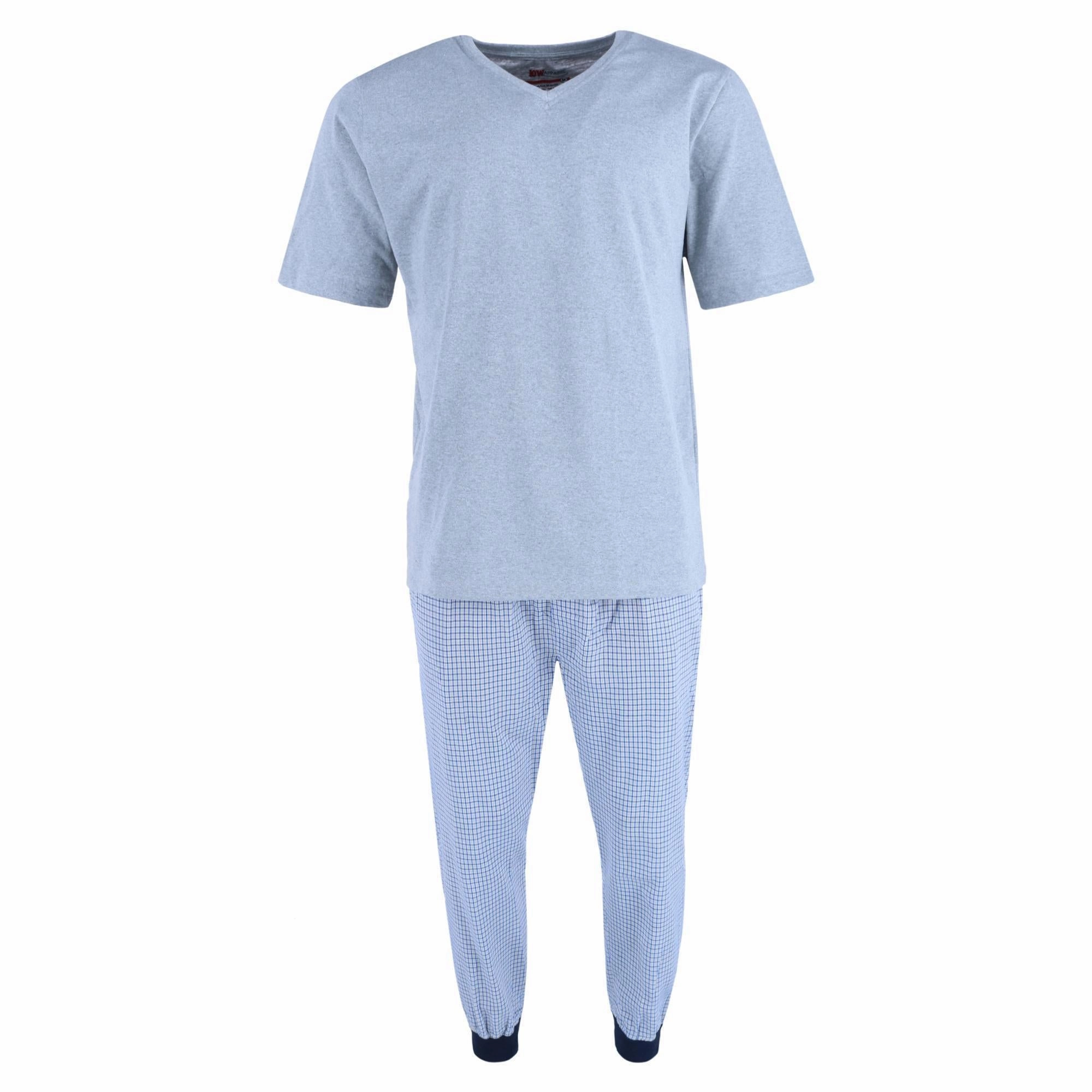 Men's V-Neck Top With Plaid Jogger Lounge Set