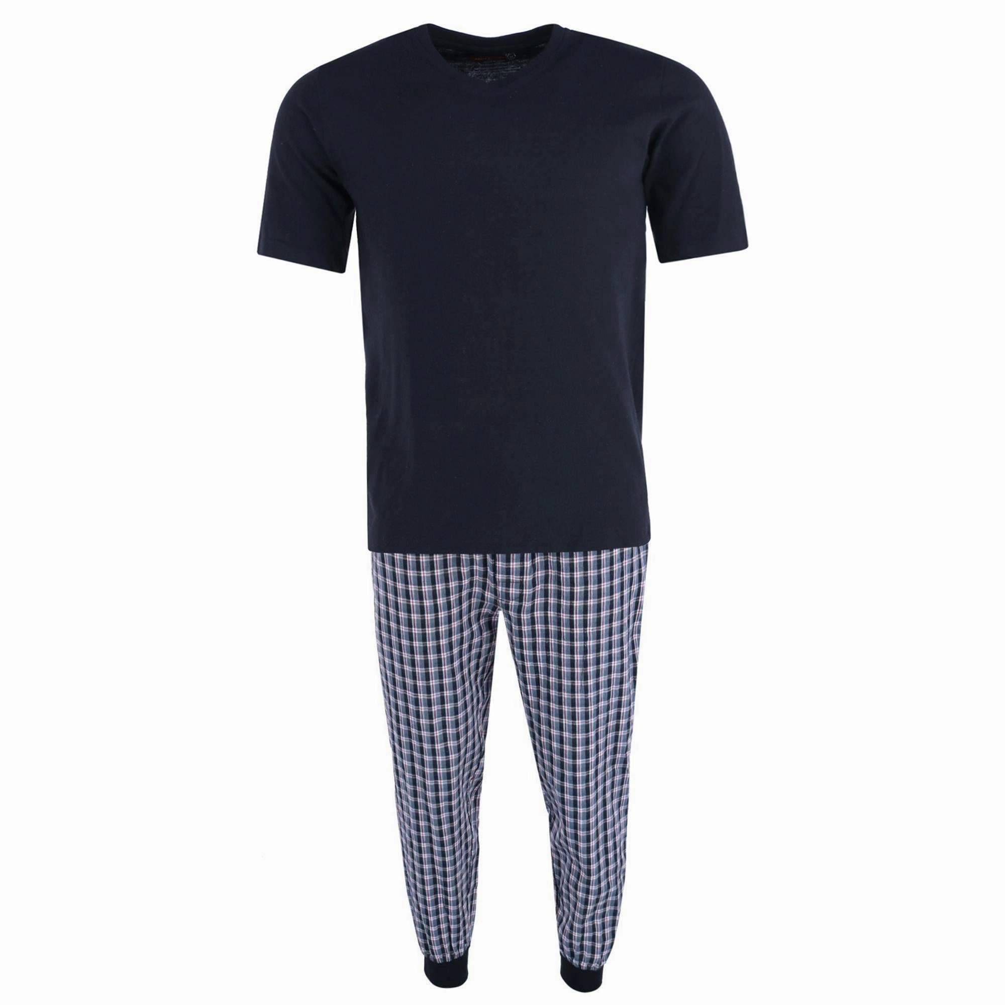 Men's V-Neck Top With Plaid Jogger Lounge Set