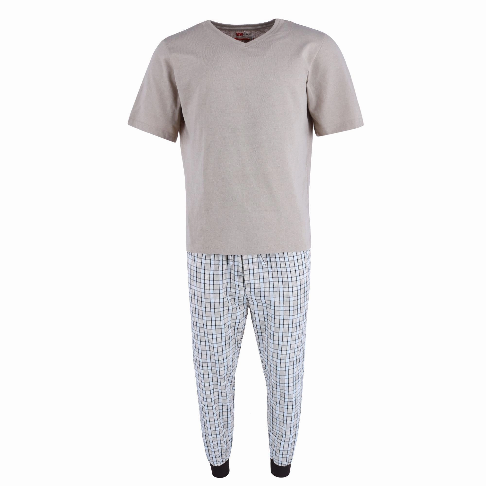 Men's V-Neck Top With Plaid Jogger Lounge Set