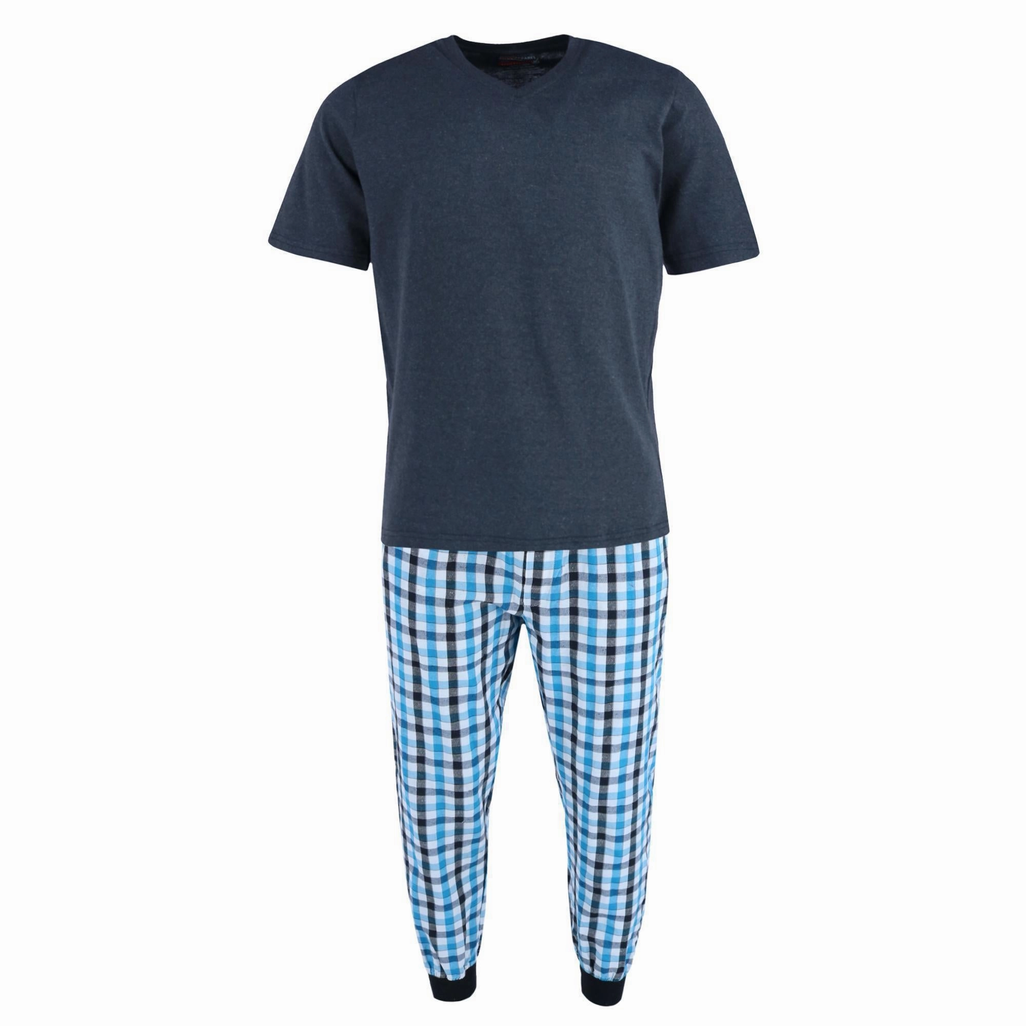 Men's V-Neck Top With Plaid Jogger Lounge Set