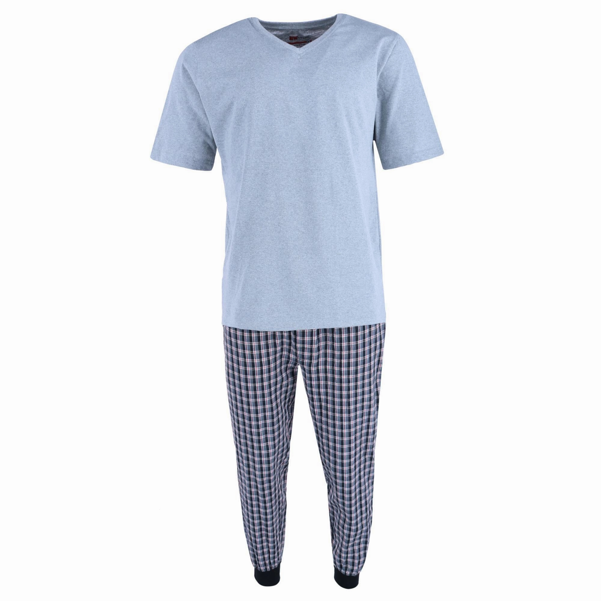 Men's V-Neck Top With Plaid Jogger Lounge Set