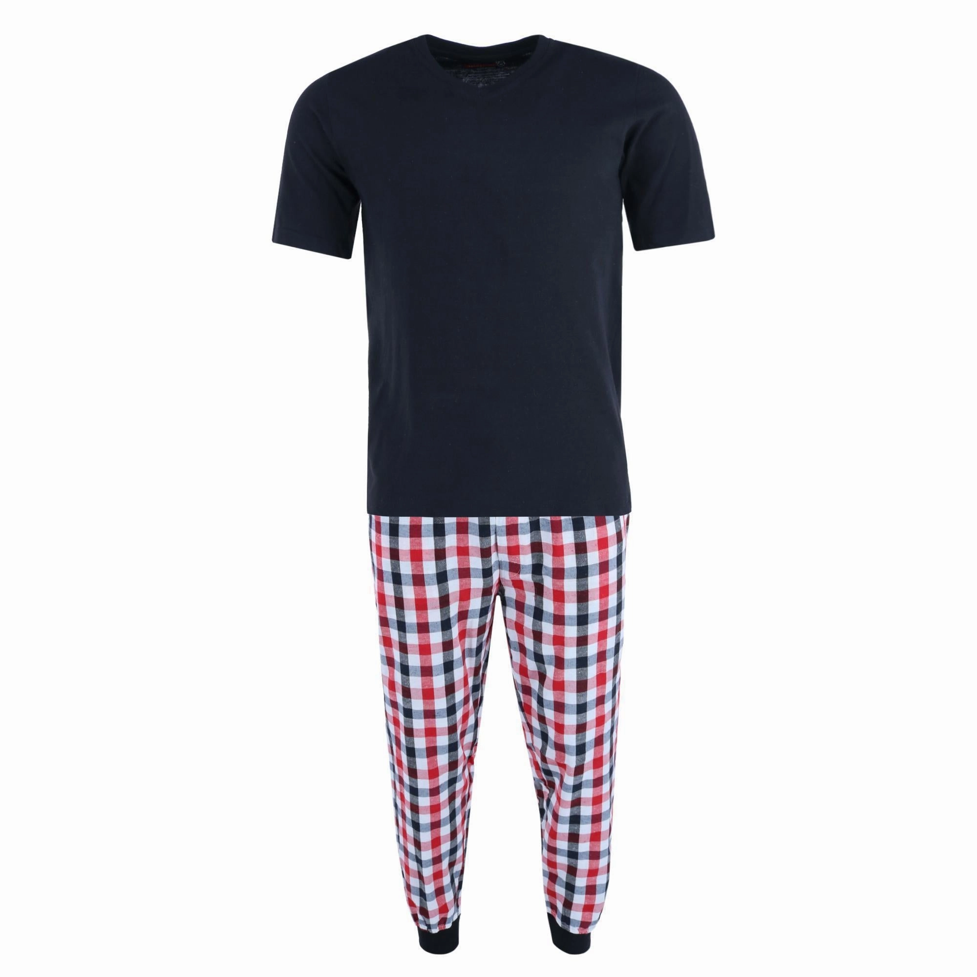 Men's V-Neck Top With Plaid Jogger Lounge Set