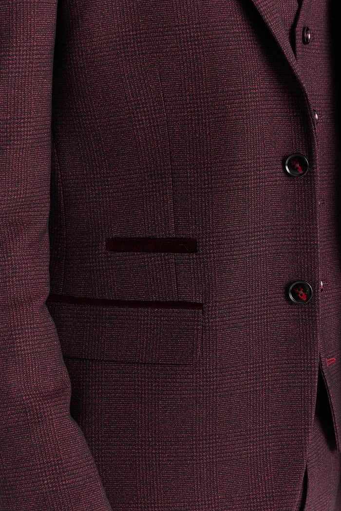 Men's Wine Suit Blazer Prince Of Wales Formal Blazer