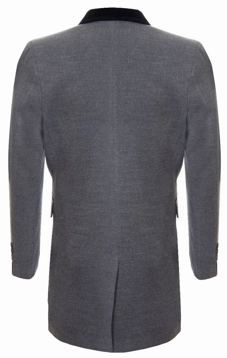 Mens 3/4 Grey Long Crombie Overcoat Jacket Herringbone Tweed Coat Peaky Blinder