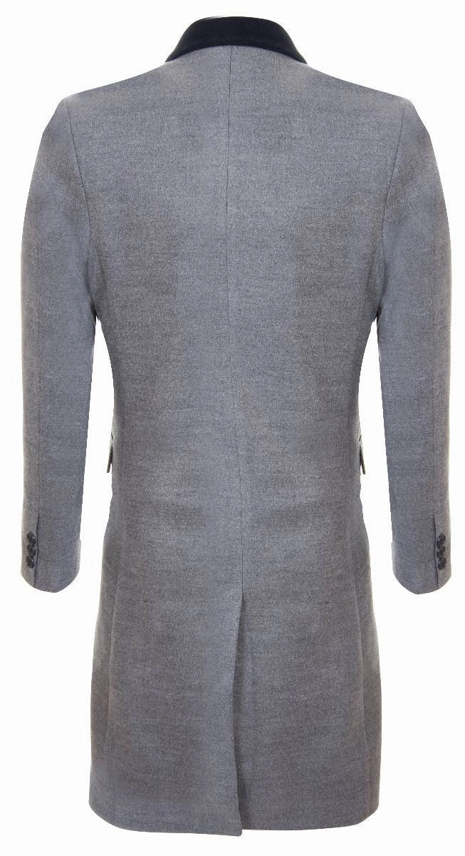 Mens 3/4 Long Double Breasted Grey Crombie Overcoat Wool Coat Peaky Blinders