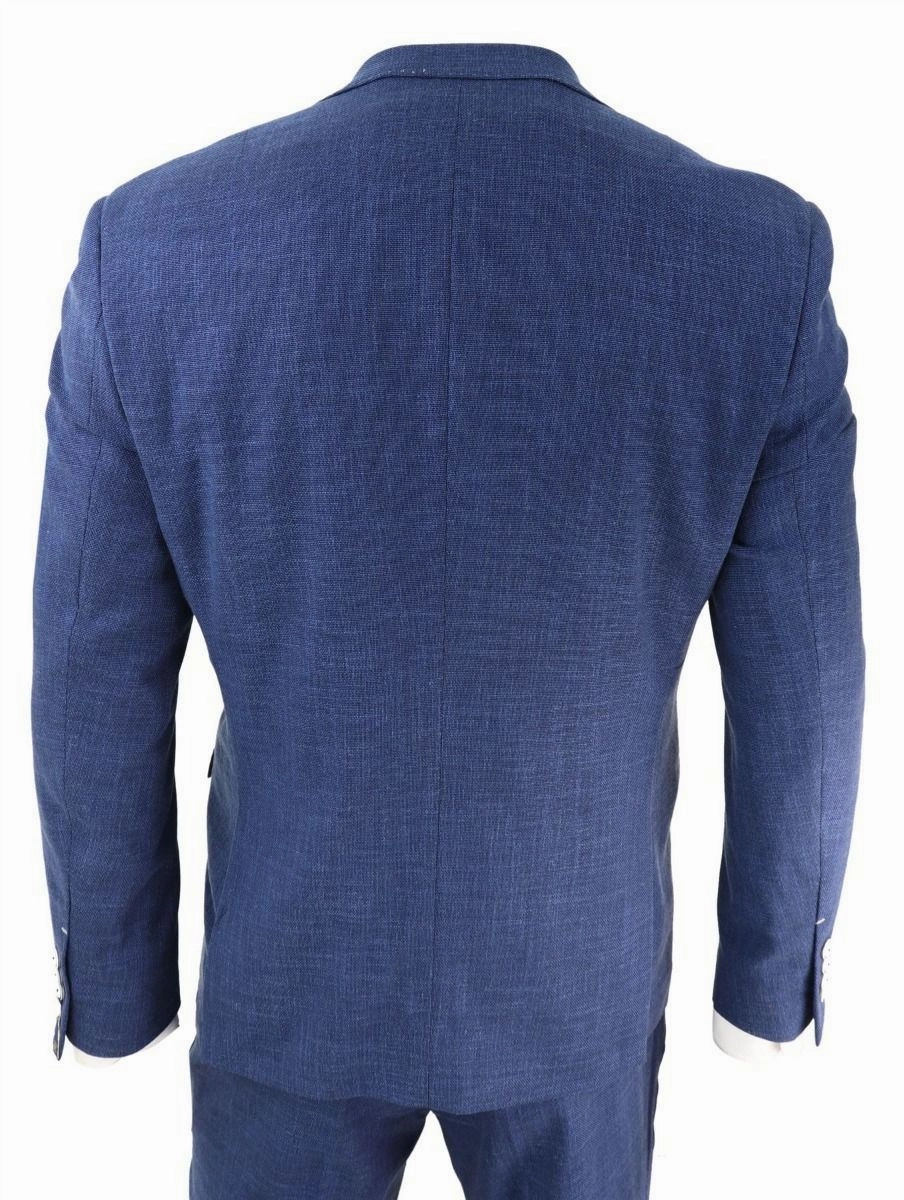 Mens 3 Piece Blue Linen Summer Spring Classic Suit