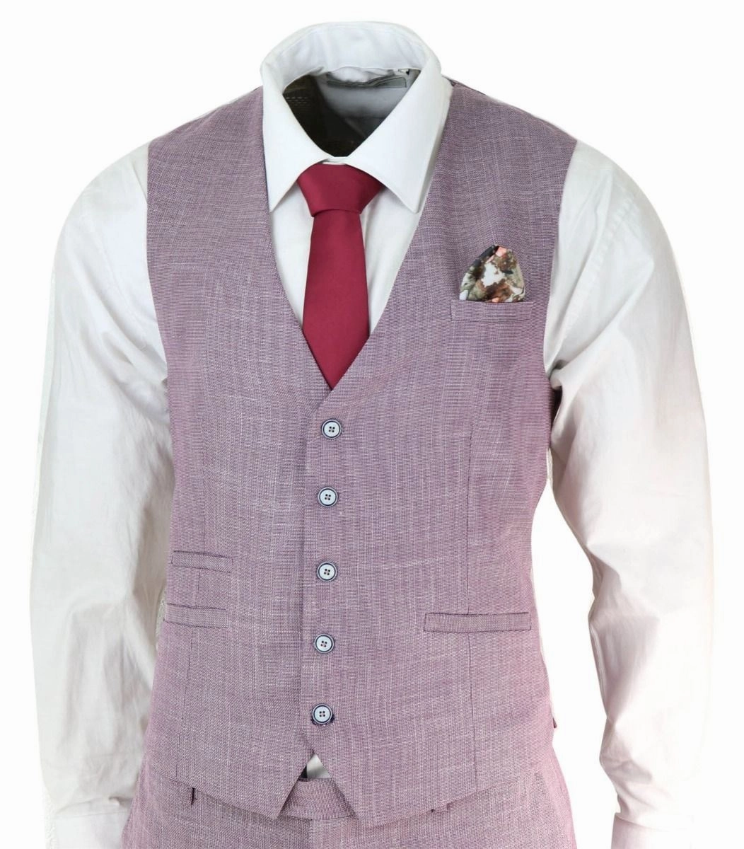 Mens 3 Piece Blush Pink Linen Summer Spring Classic Suit