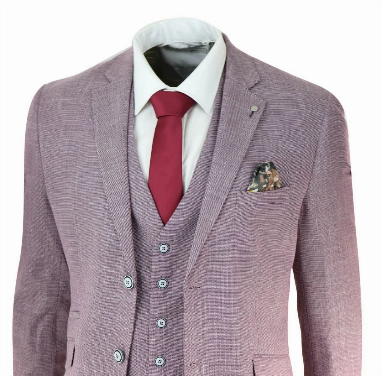 Mens 3 Piece Blush Pink Linen Summer Spring Classic Suit