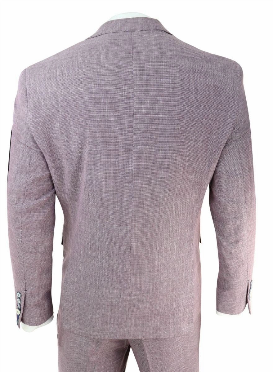 Mens 3 Piece Blush Pink Linen Summer Spring Classic Suit