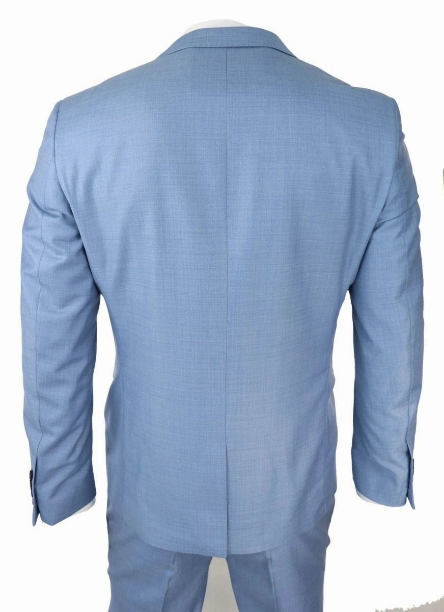 Mens 3 Piece Light Blue Classic Stitch Retro Suit