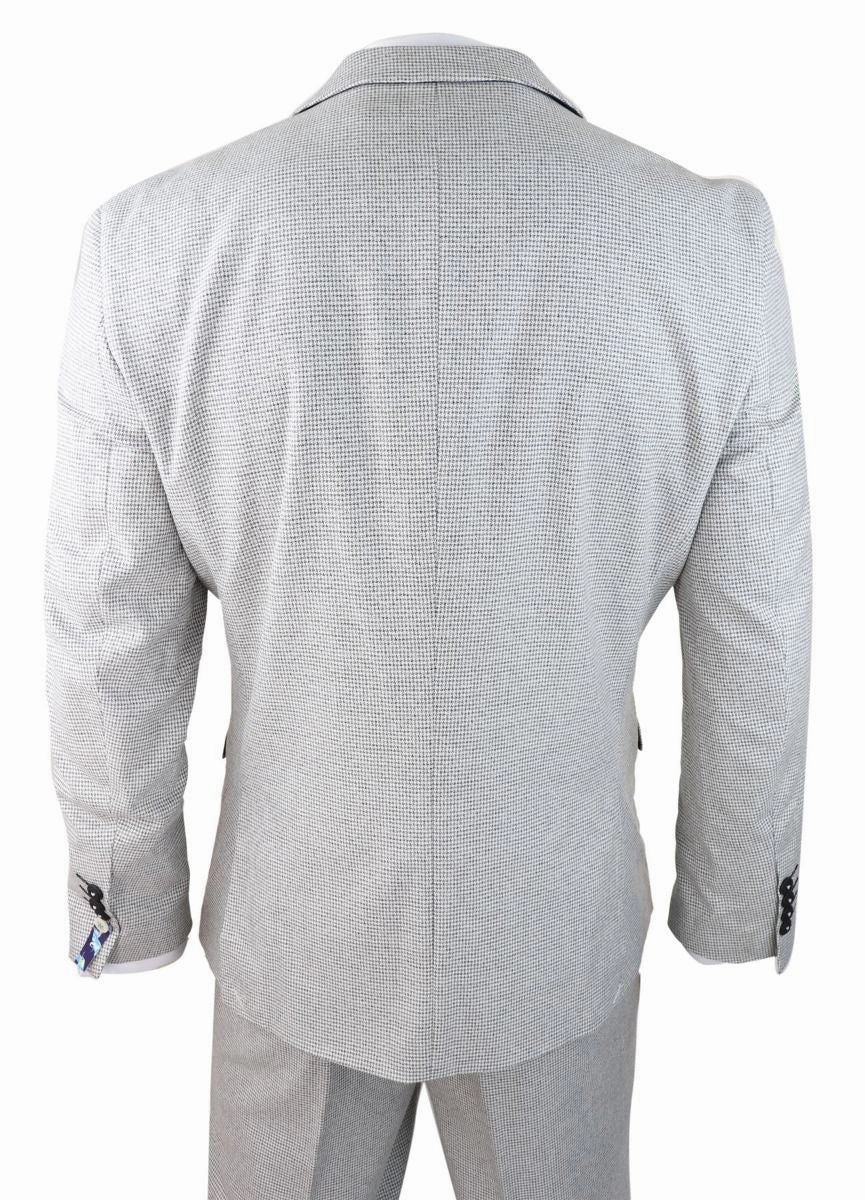 Mens 3 Piece Light Grey Check Tweed Retro Classic Suit