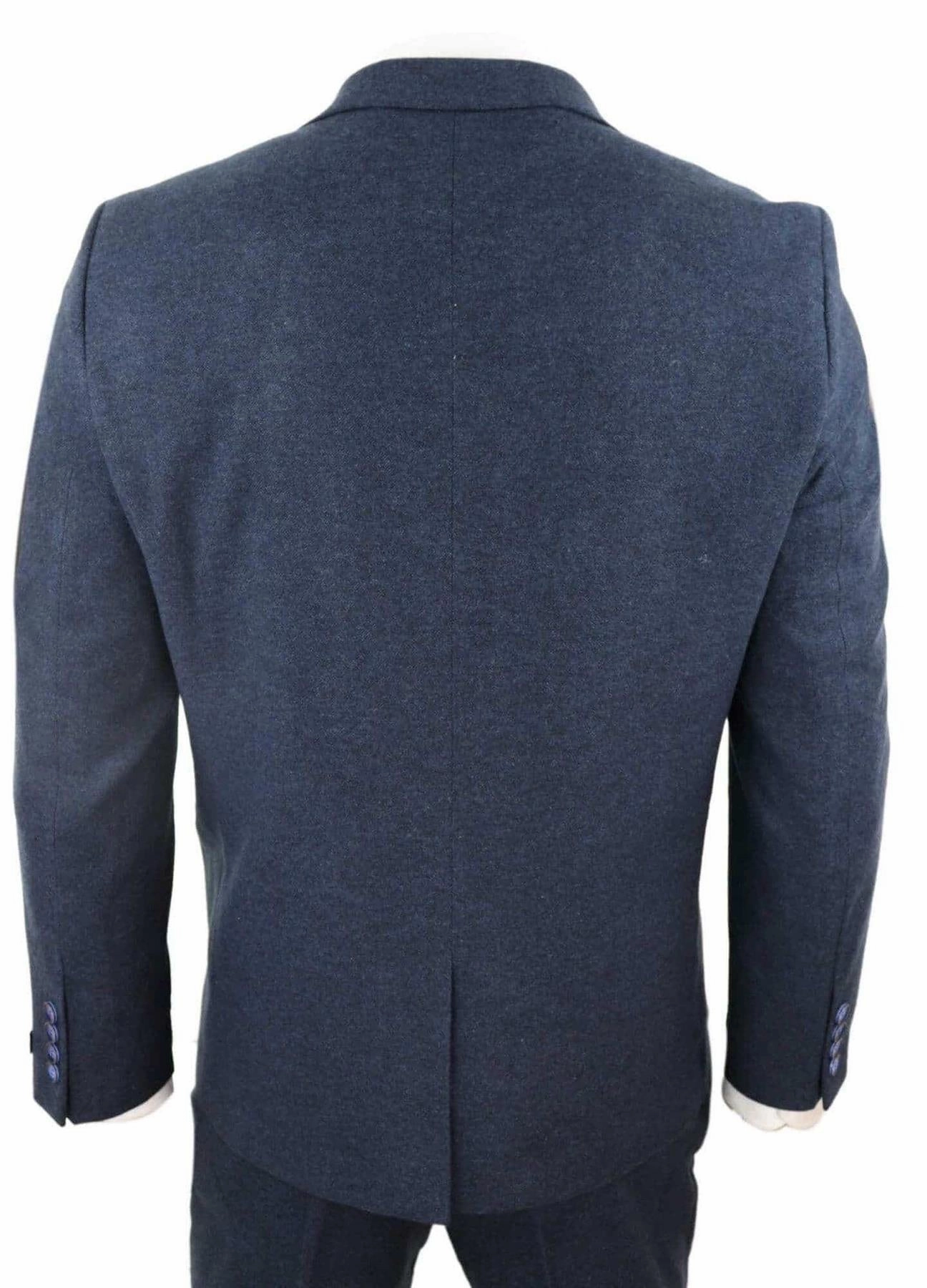 Mens 3 Piece Navy Blue Wool Tweed Vintage Retro Suit