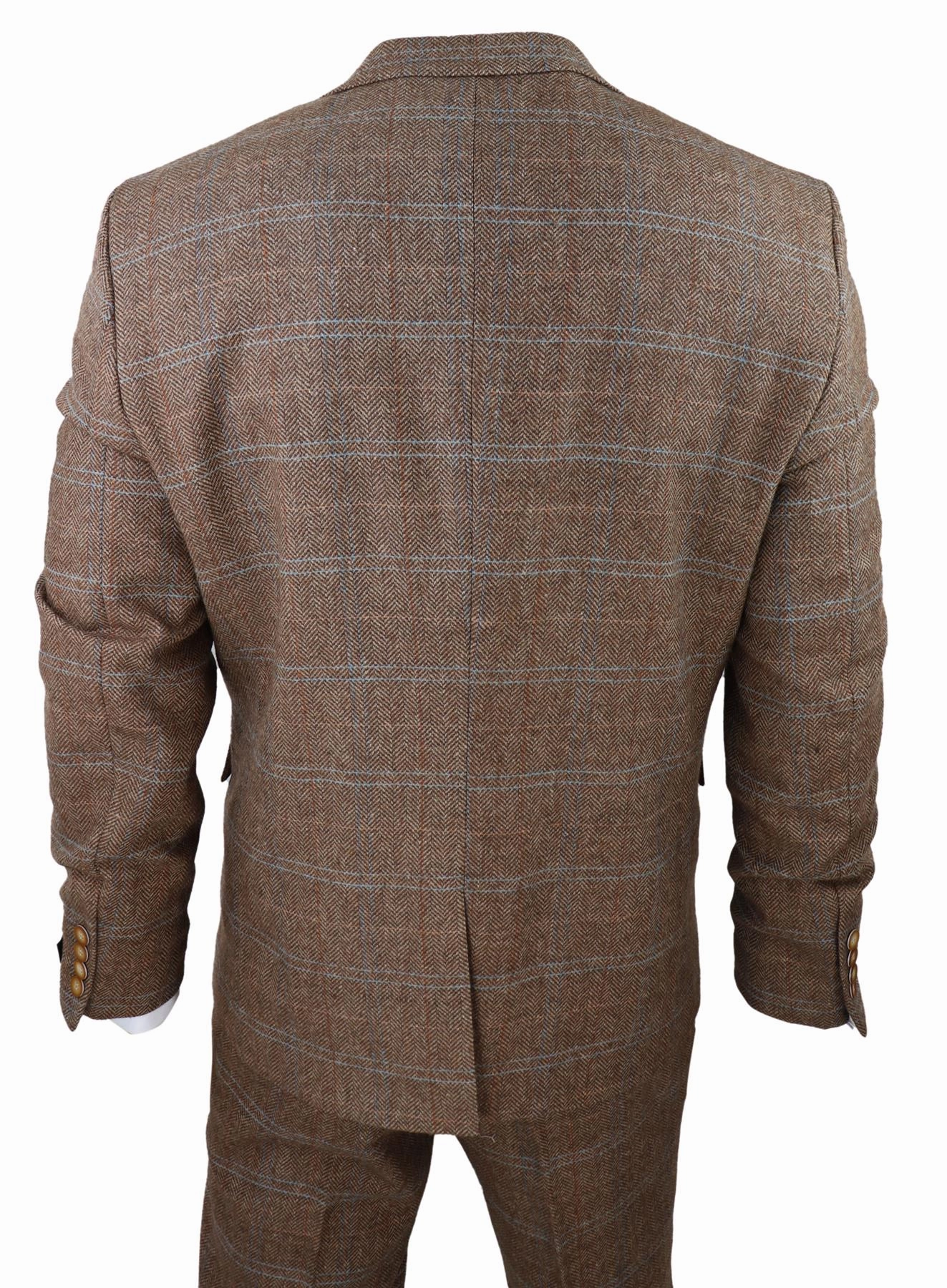 Mens 3 Piece Wool Suit Oak Brown Tweed Herringbone Check Peaky Blinders Gatsby