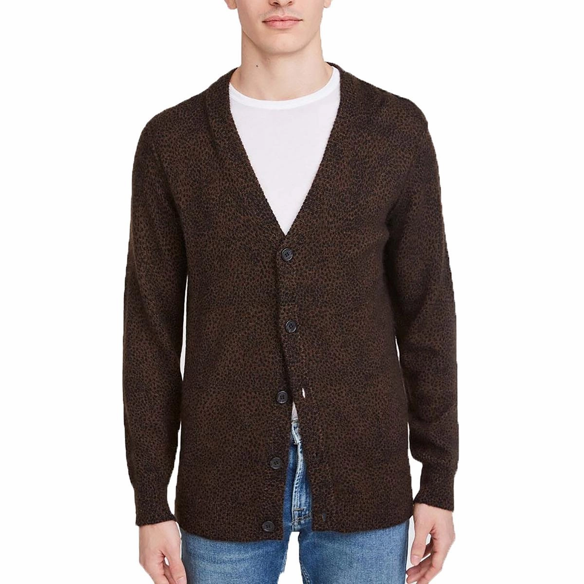 Mens Animal Print Wool Cardigan Sweater
