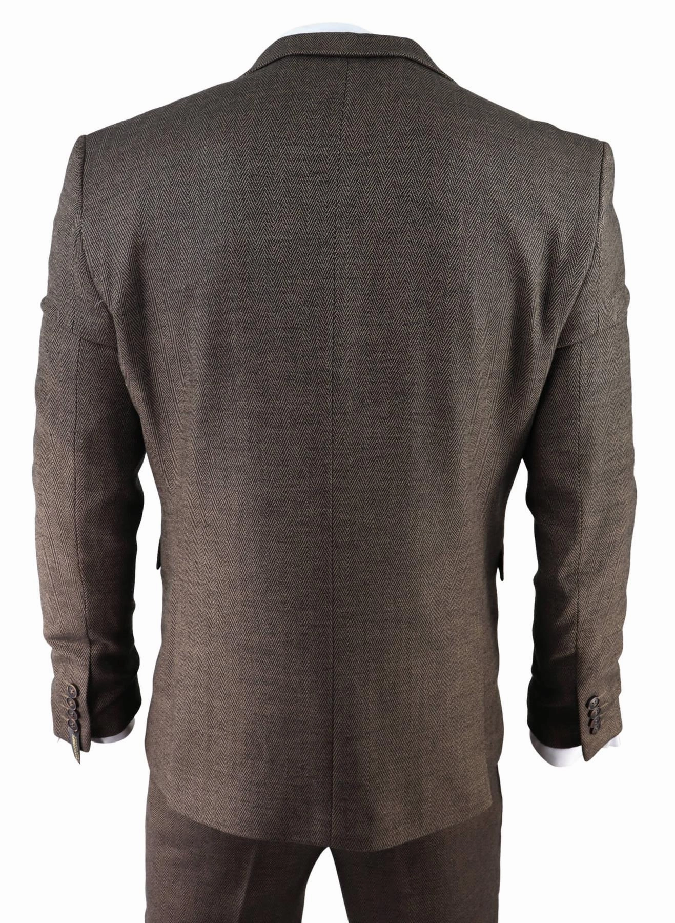 Mens Brown 3 Piece Tweed Herringbone Suit Peaky Blinders Classic Tailored