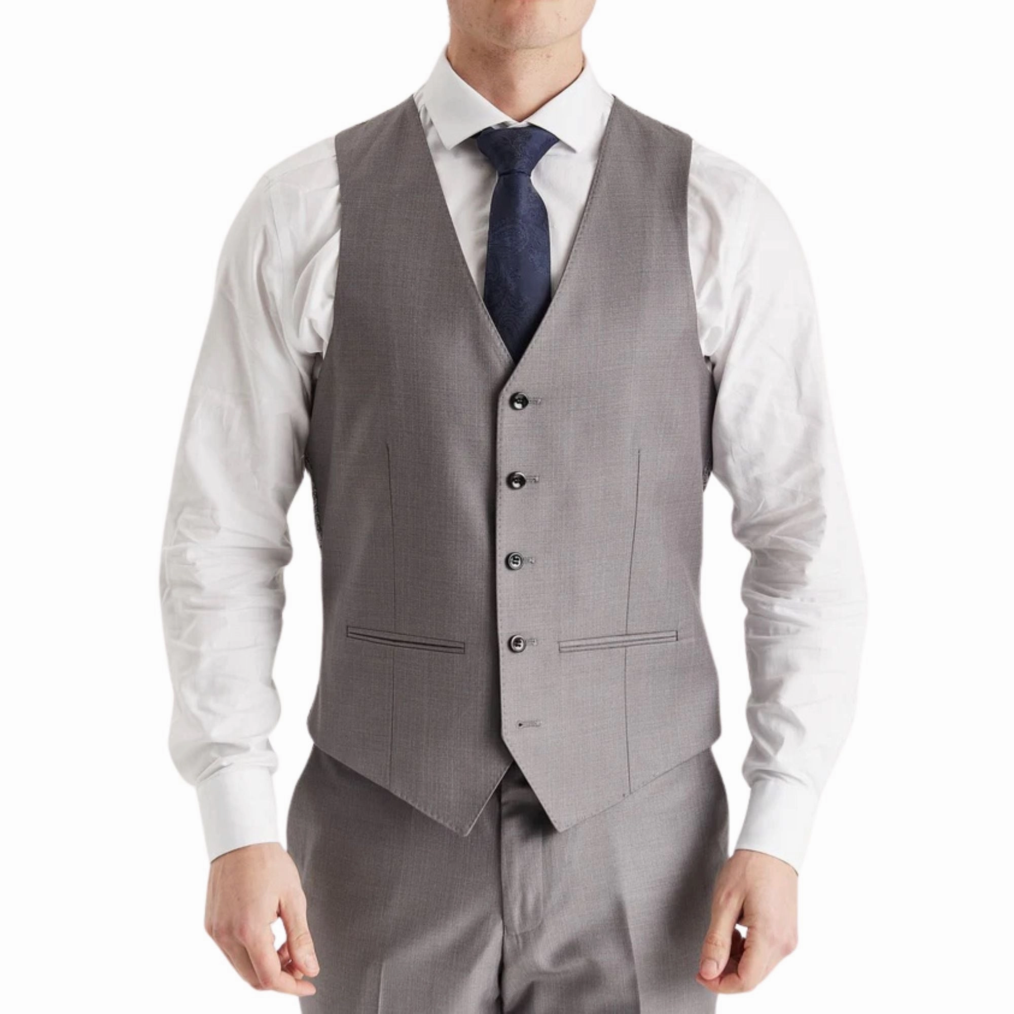 Mens Grey Tailored Waistcoat Smart Formal Vest