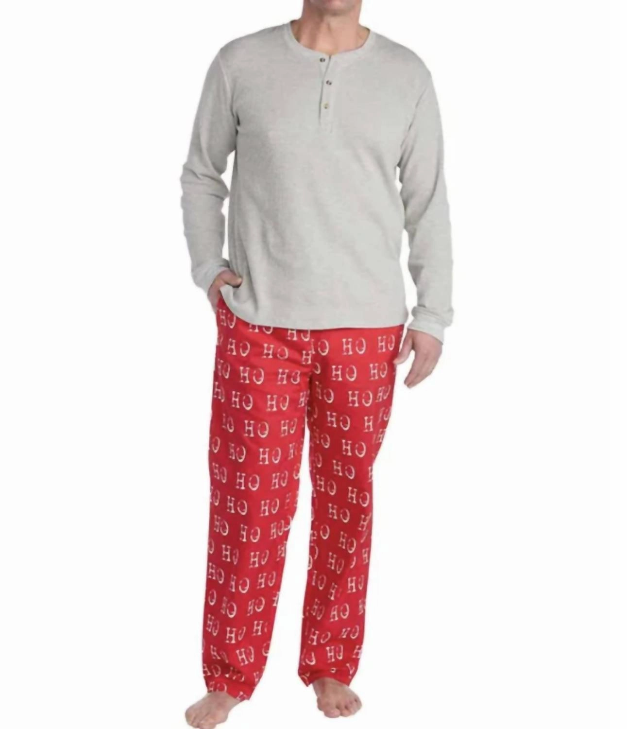 MenS Ho Ho Ho Pajama Set In Grey/red
