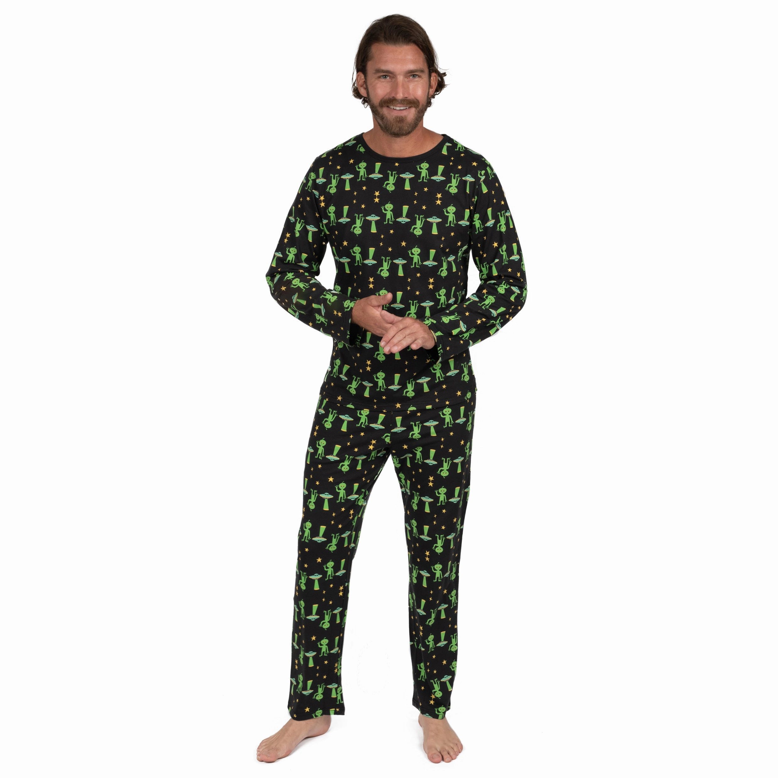 Mens Two Piece Cotton Loose Fit Pajamas Alien